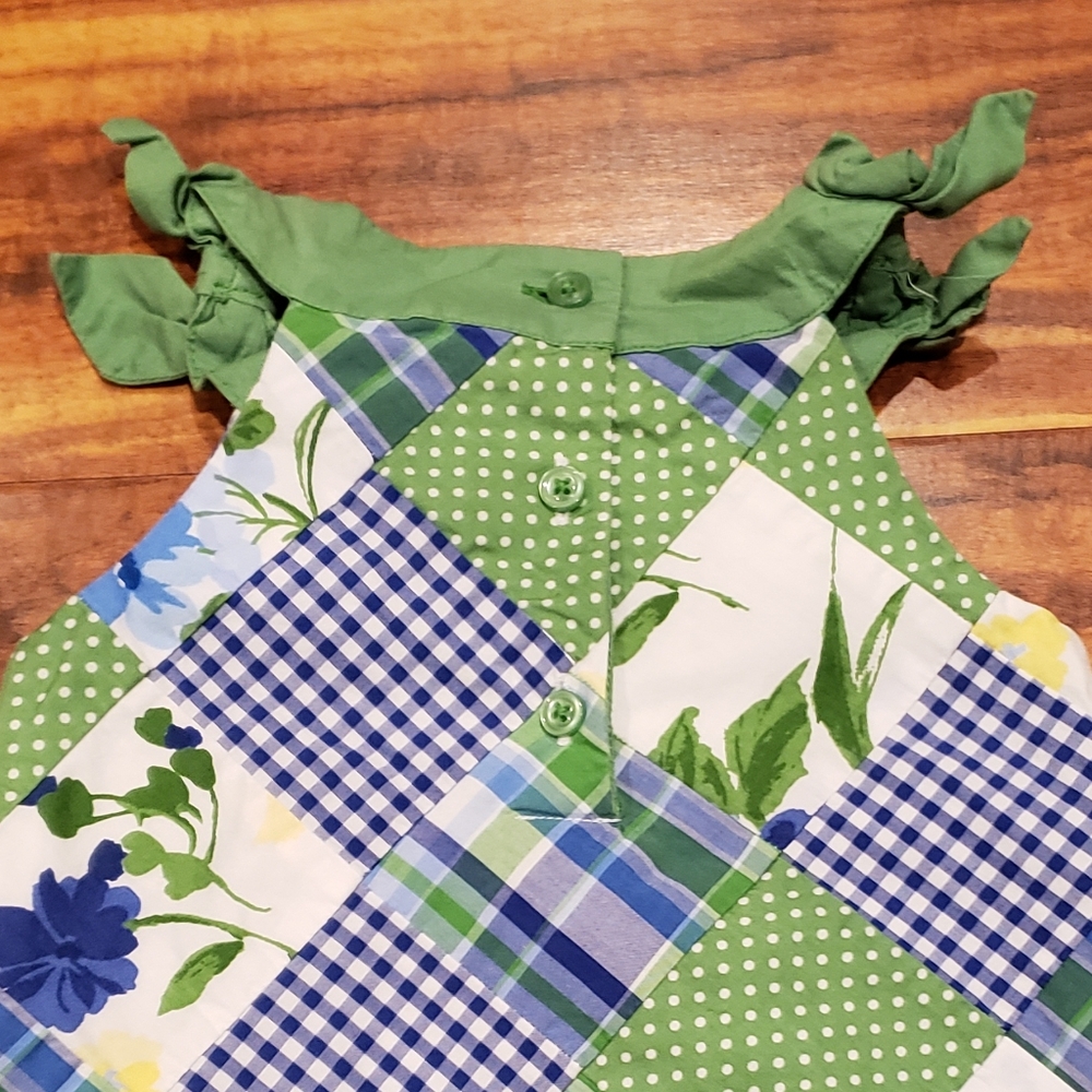 Janie and Jack EUC 6-12 months blue and green patchwork floral shift dress - Picture 5 of 6